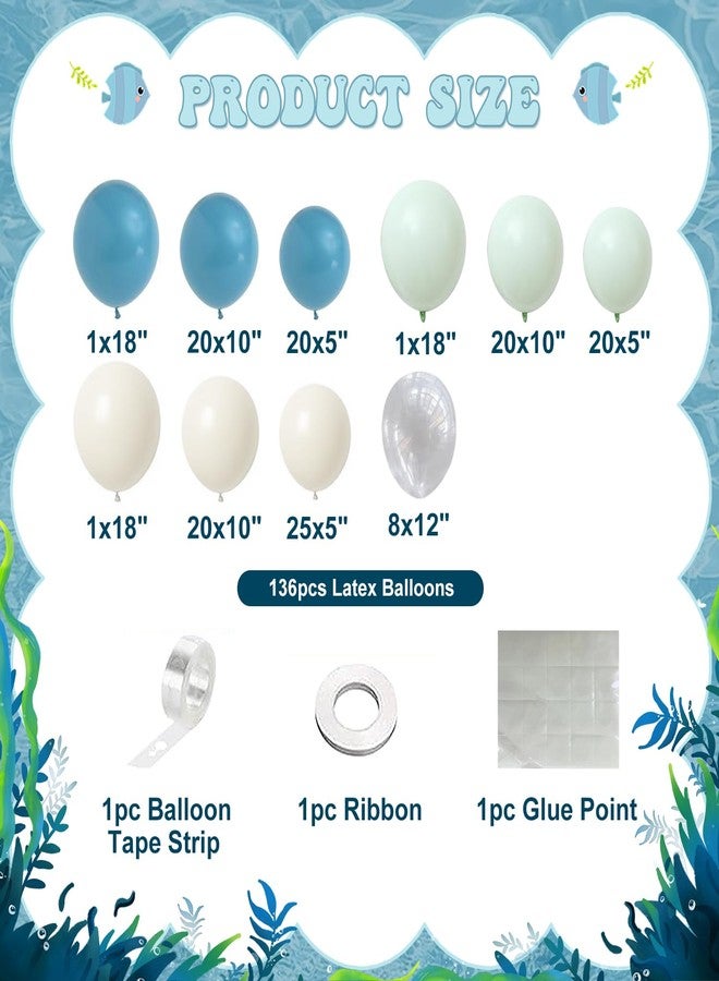 NUTTYBASH Under the Sea Party Decorations, Dusty Green Blue Under the Sea Balloon Garland Arch Kit, Ocean Themed Party Decorations Baby Shower Birthday Party Decor(136Pcs) - Image 5